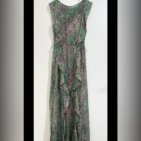 BCBGMAXAZRIA Ruffle Belted Silk Chiffon Maxi Dress Gown Small EUC - Picture 3 of 5